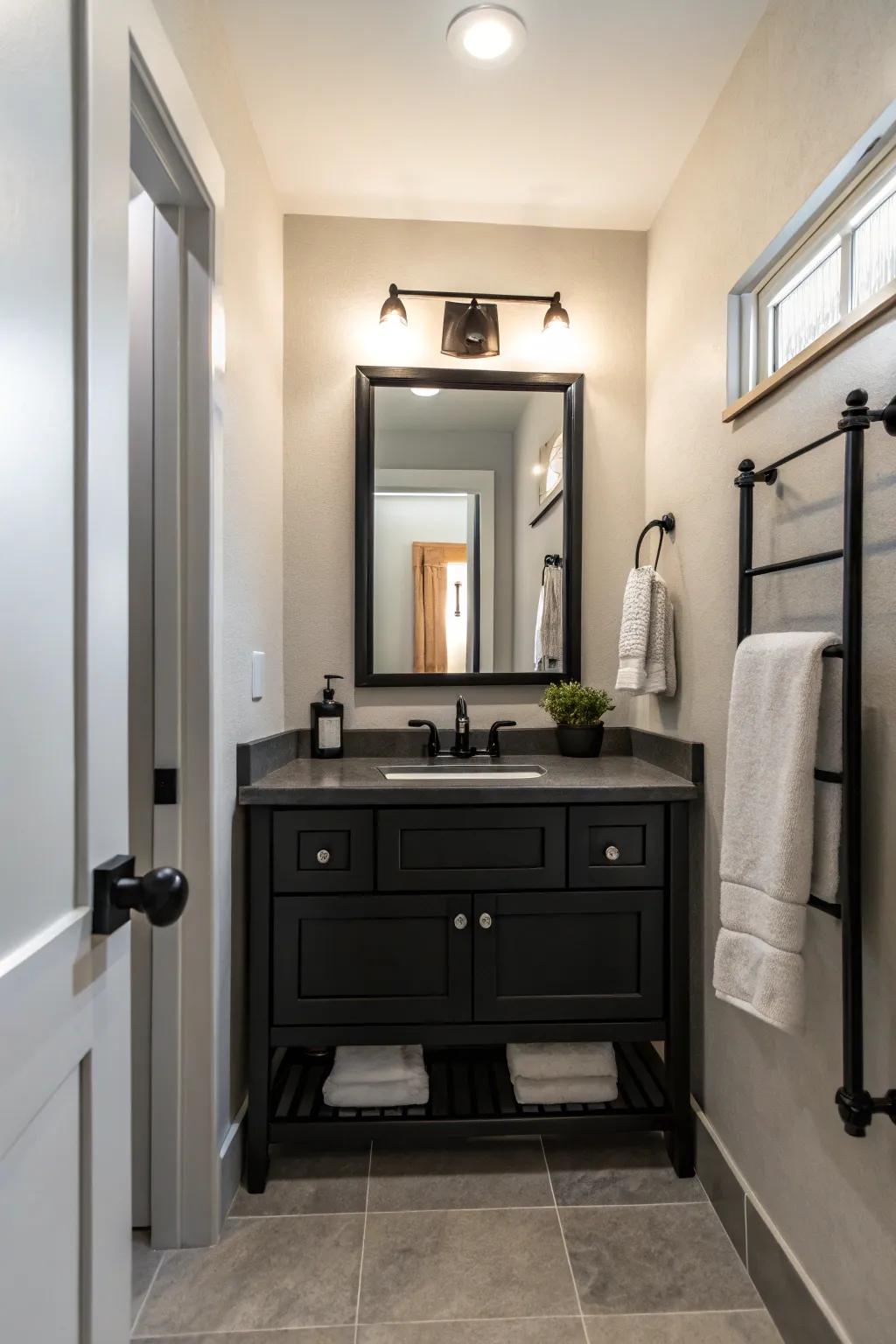 Black features cultivate a contemporary, striking appearance.