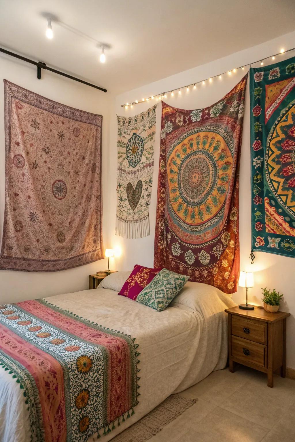 Textile pieces on walls contribute both texture and coziness to your design.