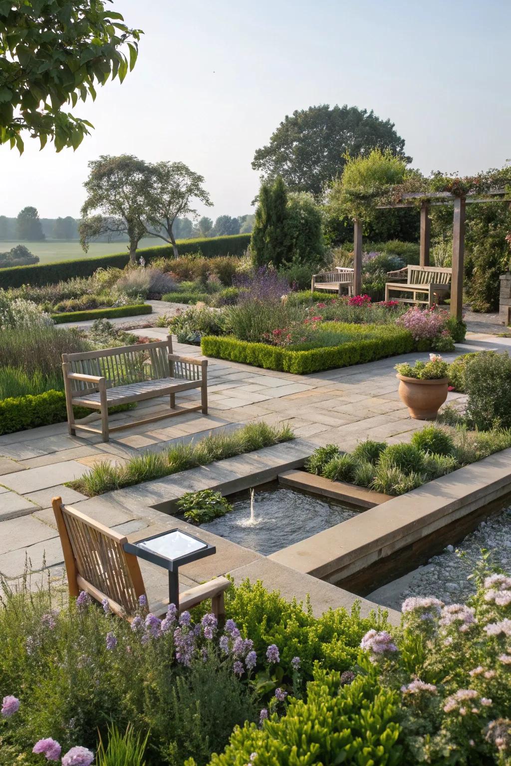 Blending flora with hardscape fosters a harmonious garden.
