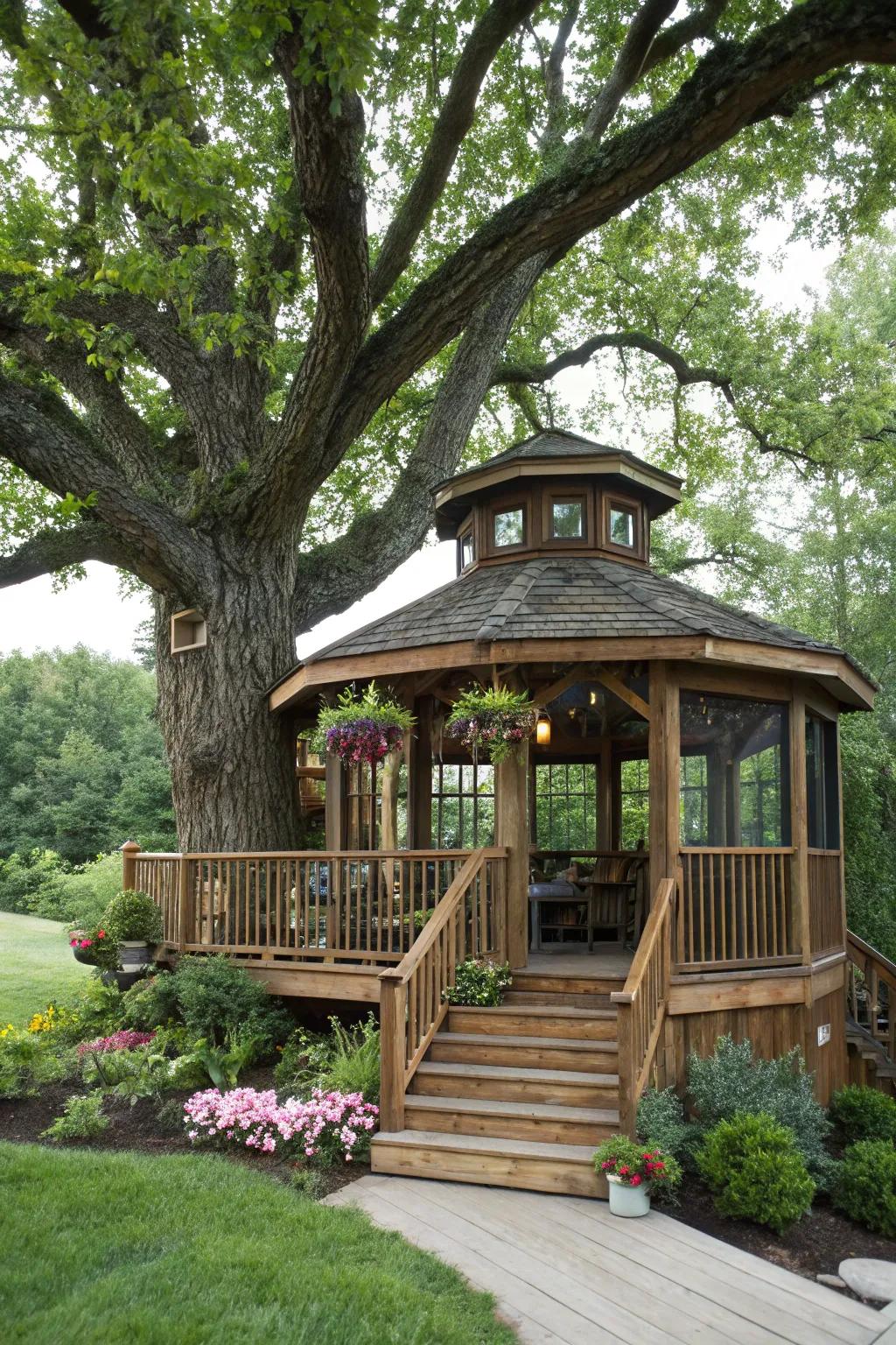 Realize childhood reveries with a treehouse-inspired gazebo.
