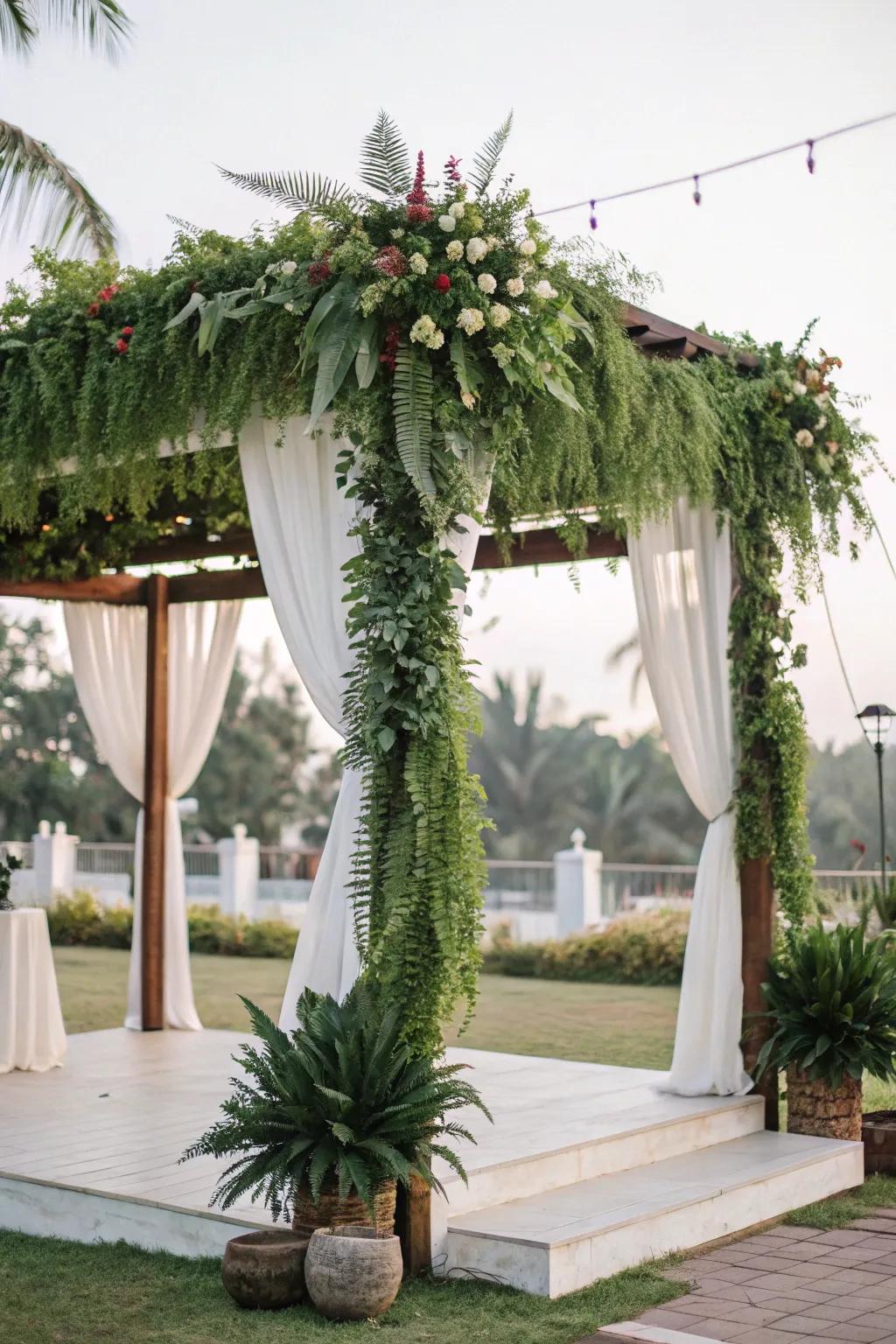 Eco-conscious verdure infusing a revitalizing touch into the mandap.