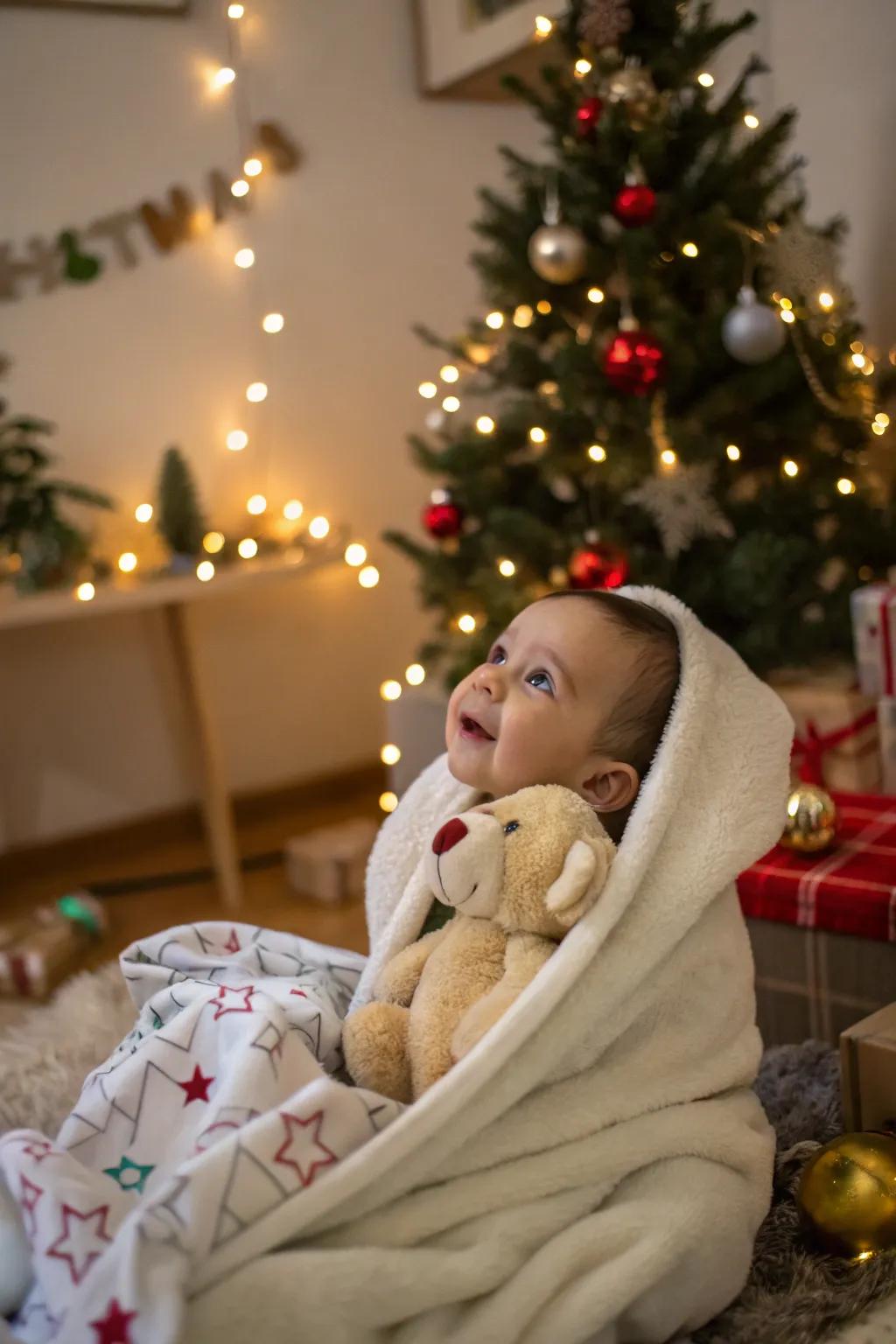 Heartwarming and snug snuggles culminating in affectionate holiday photographs.