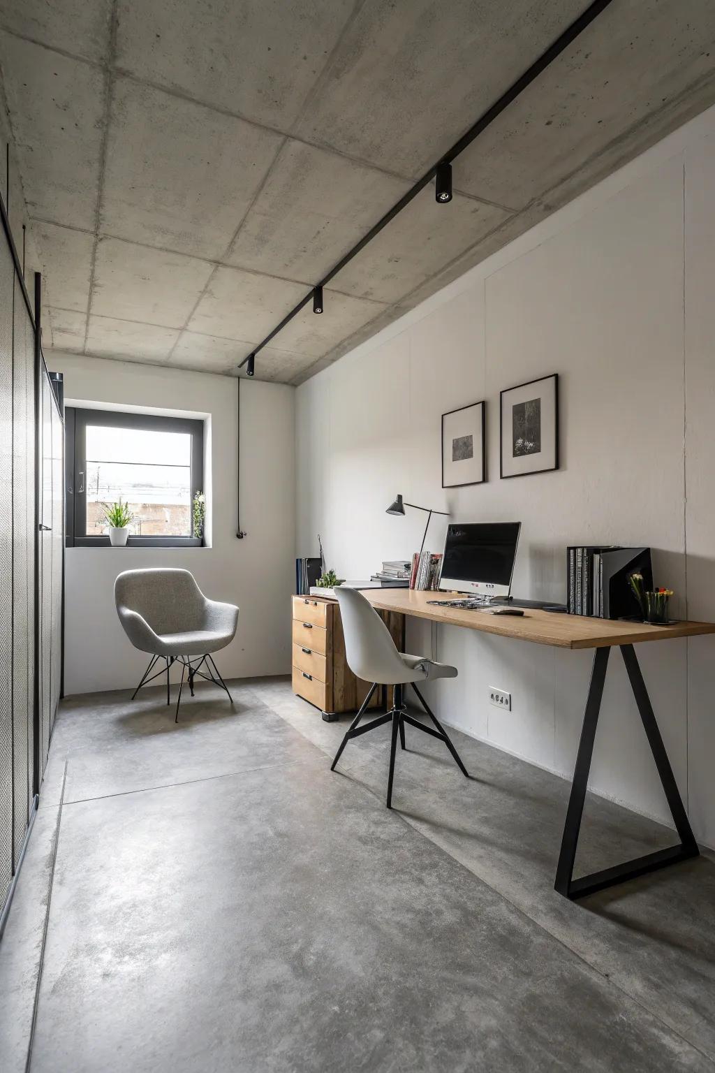 Concrete flooring presents a streamlined, modern edge to your workspace.