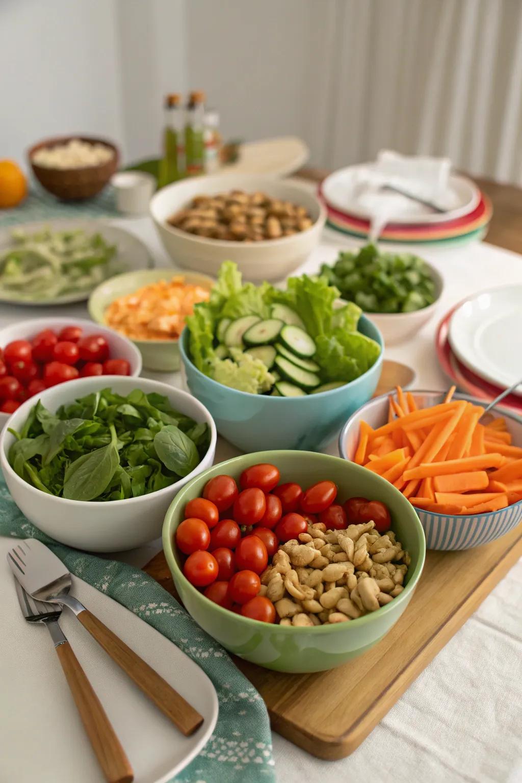 A self-serve salad bar promoting total customization.
