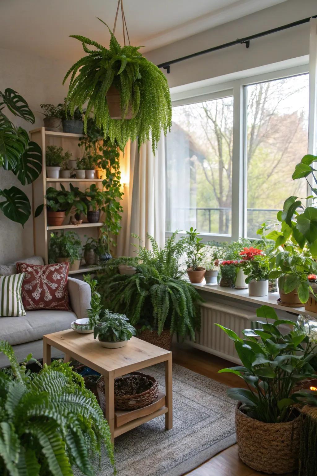House plants enhancing the tranquility and freshness of a space.