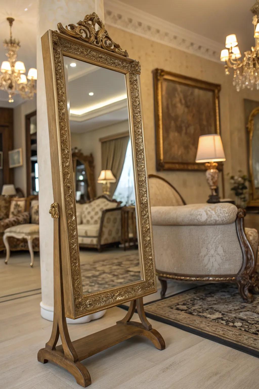 Mirrors reflective of bygone eras impart enduring elegance to contemporaneous quarters.