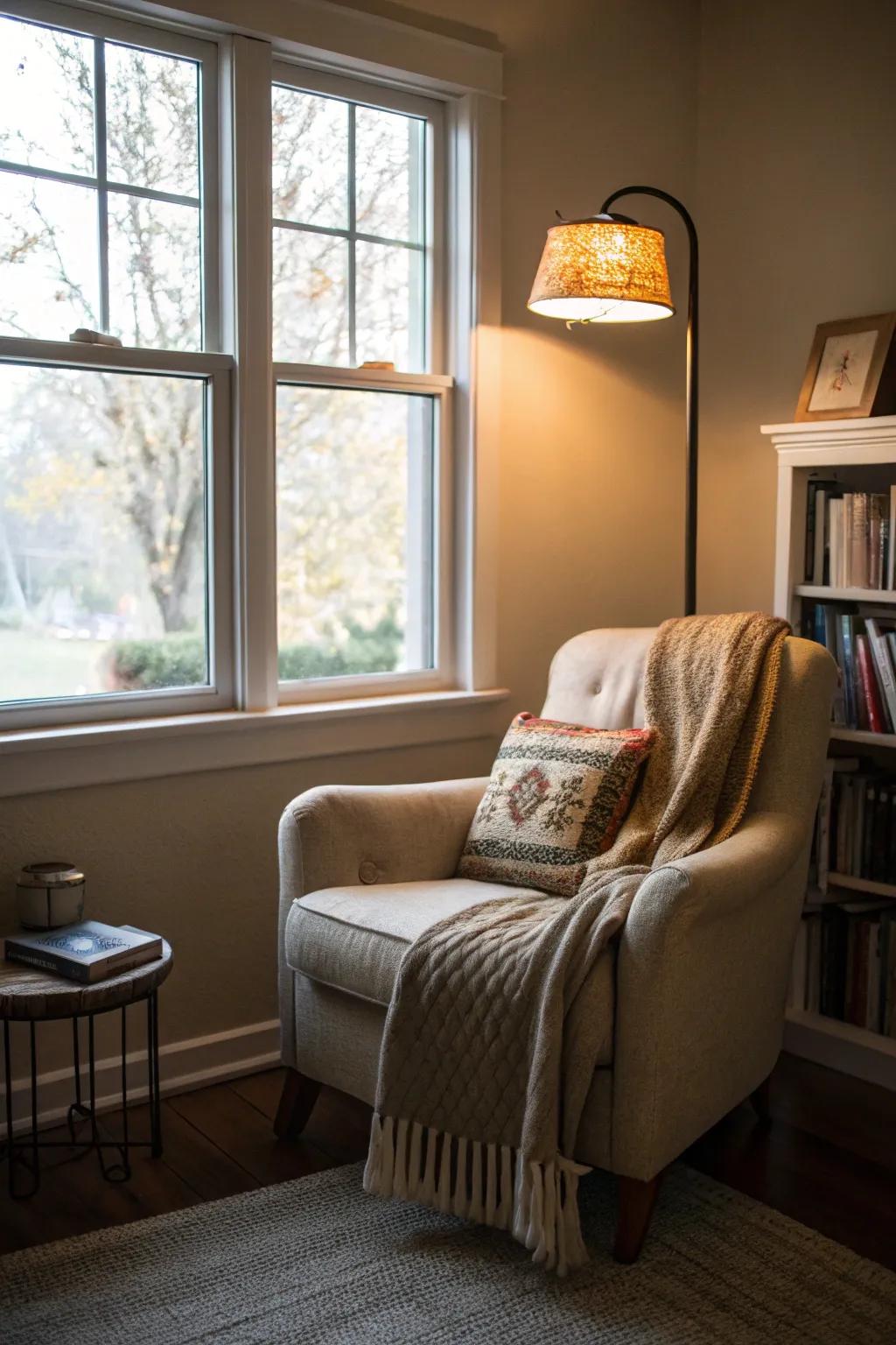 An inviting reading alcove conducive to relaxation.
