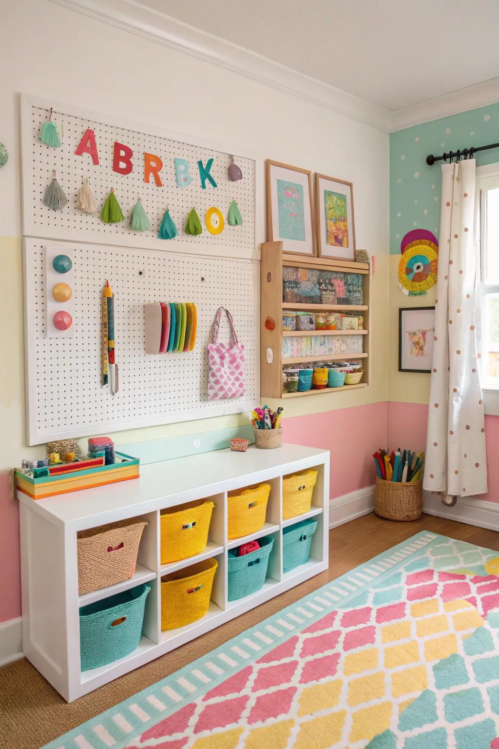 Pegboards provide a customizable organizing solution.
