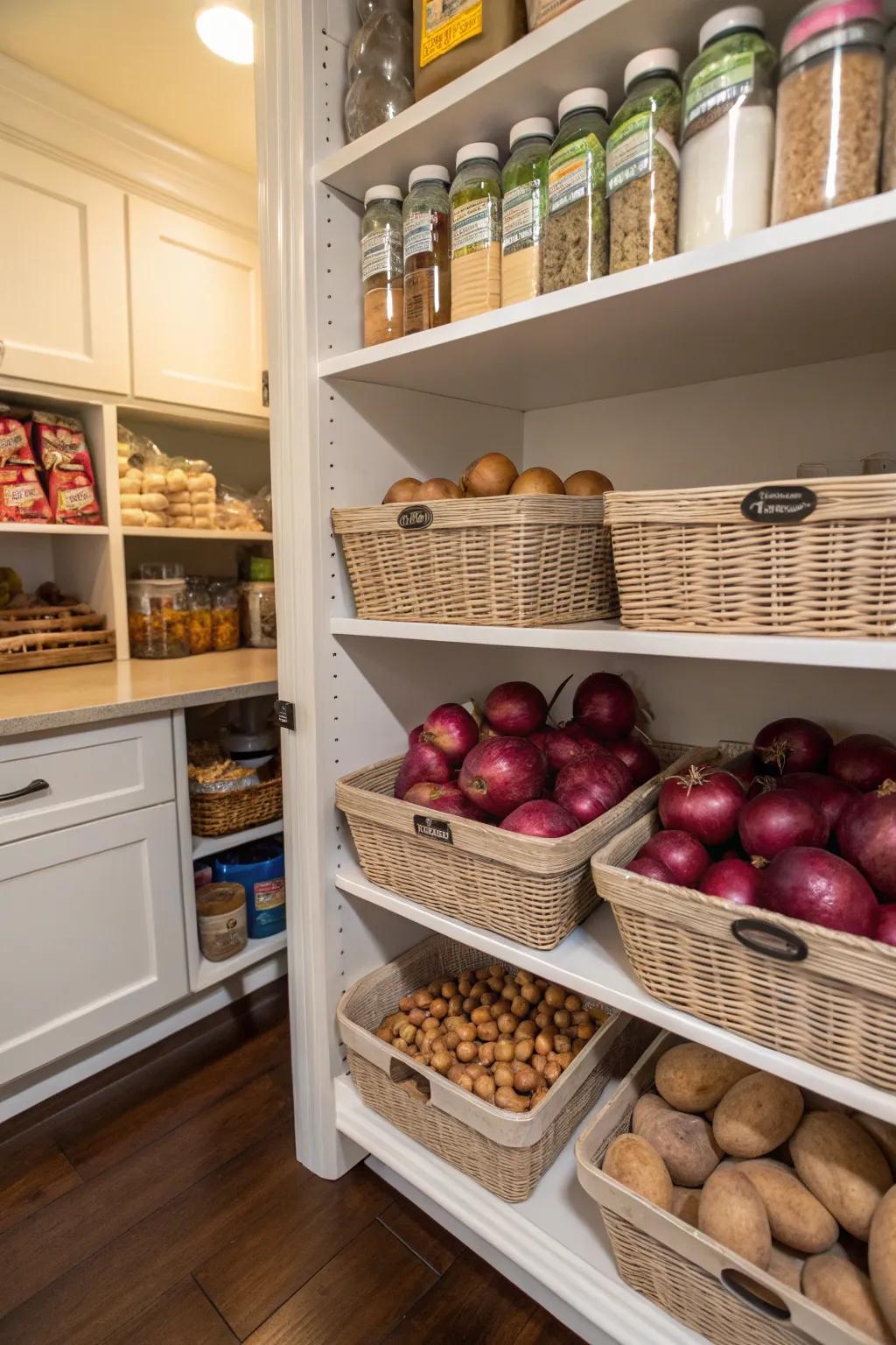 A designated pantry zone maintains produce organization and freshness.