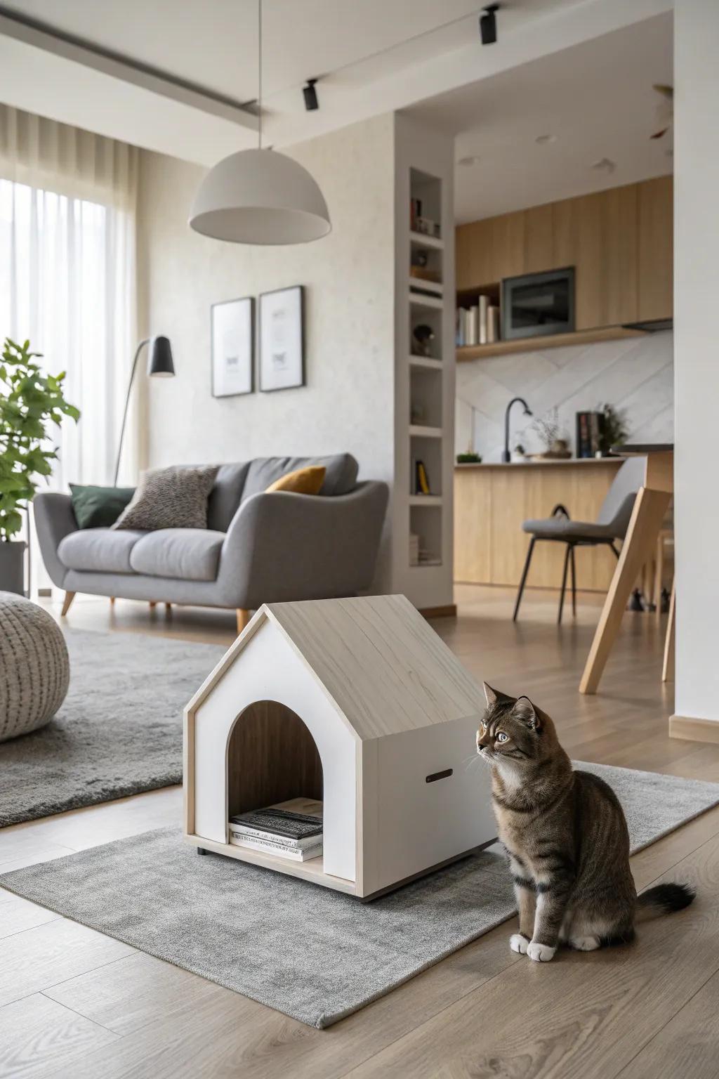 A streamlined, minimalist feline dwelling that complements modern decor.