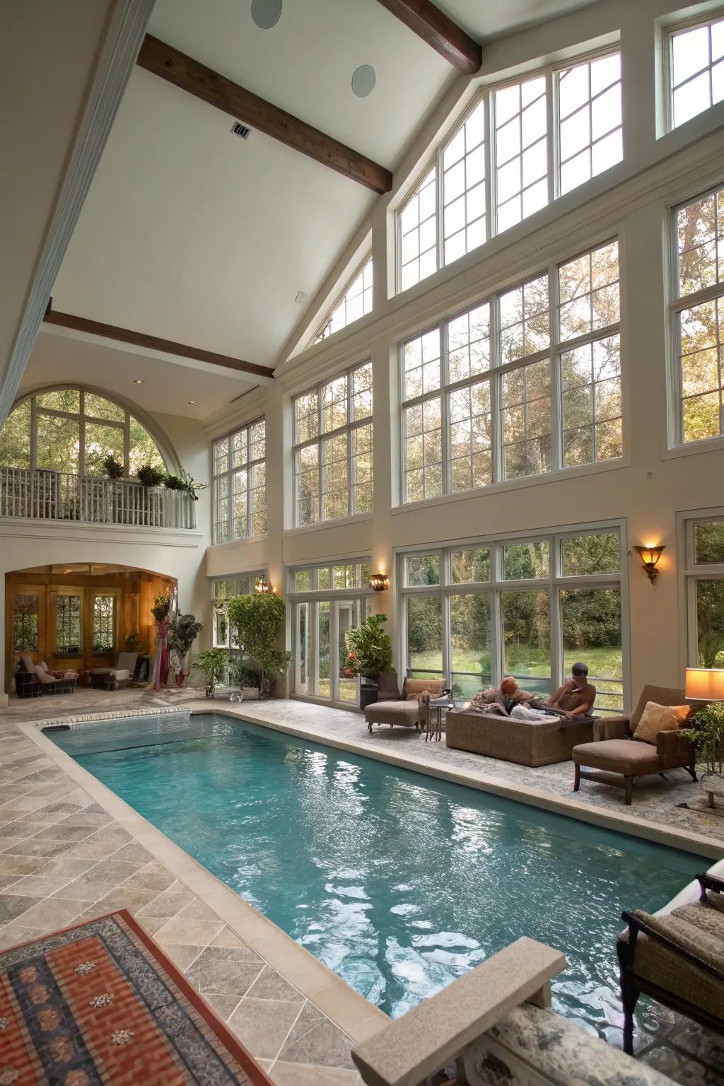 An indoor pool effortlessly incorporated with dwelling areas