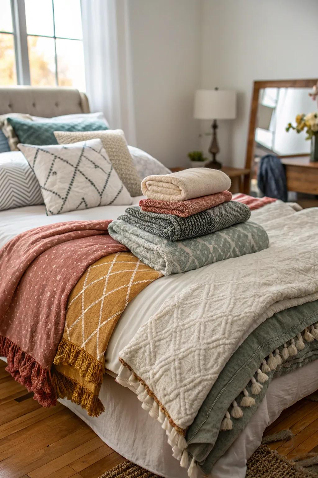 Layered textiles create a haven of comfort.