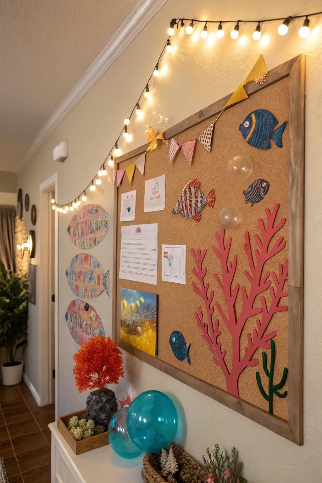 An ocean-themed bulletin board for aquatic adventures.