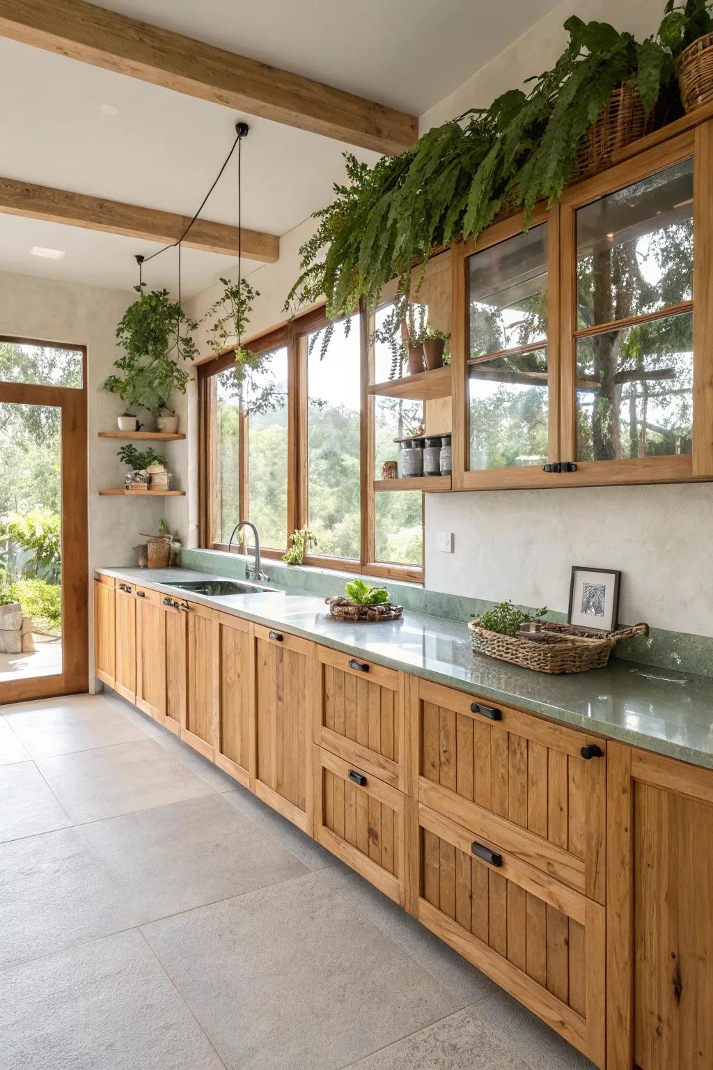 Eco-responsible surfaces champion a sustainable way of life while amplifying kitchen aesthetics.