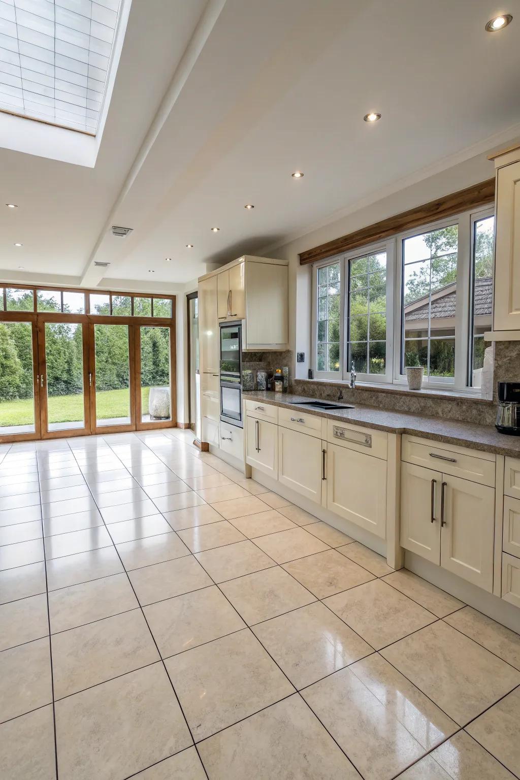 Augment your cooking area expanse utilizing expansive-format tiles.