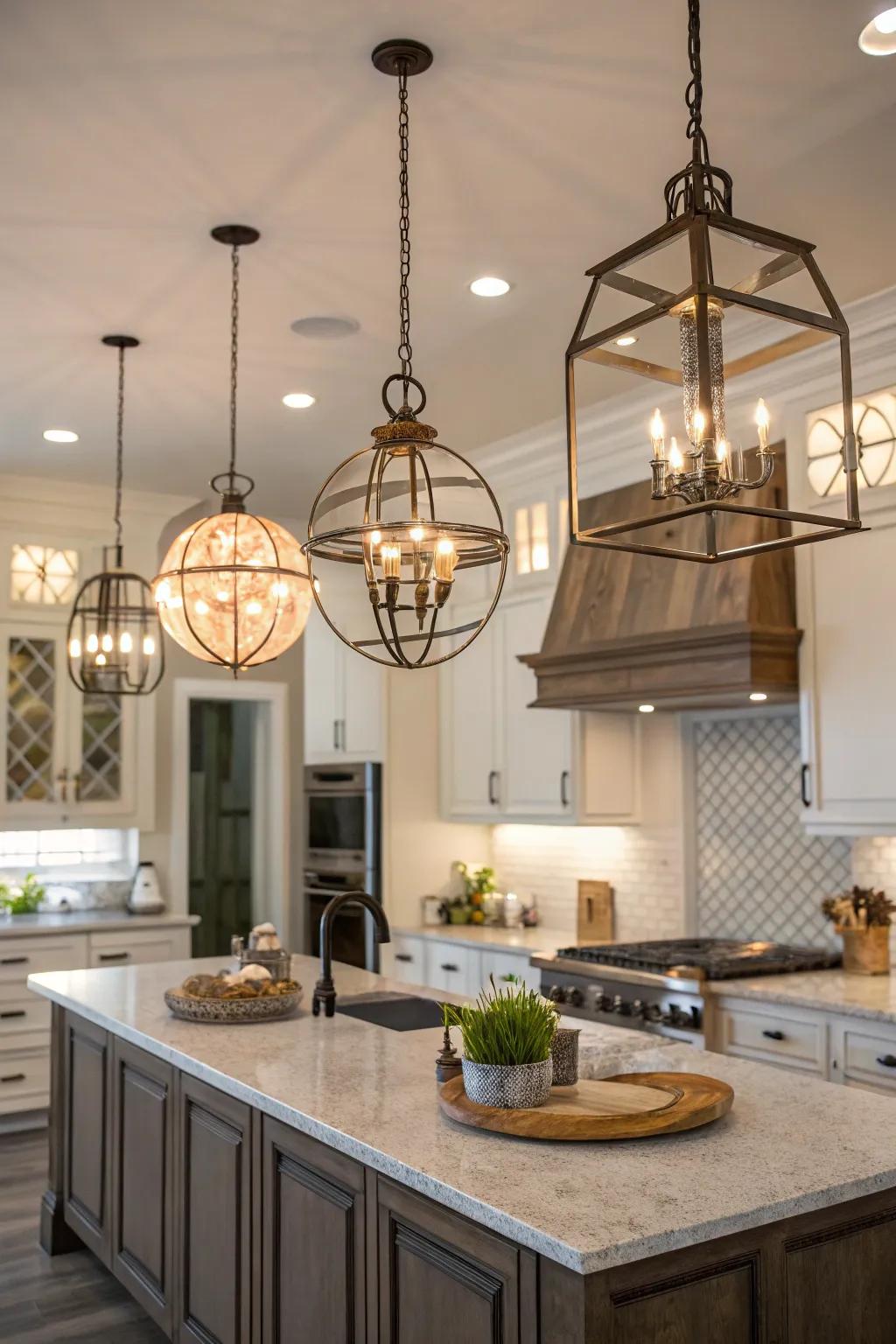 A medley of diverse forms introduces depth and dynamism to this culinary illumination scheme.