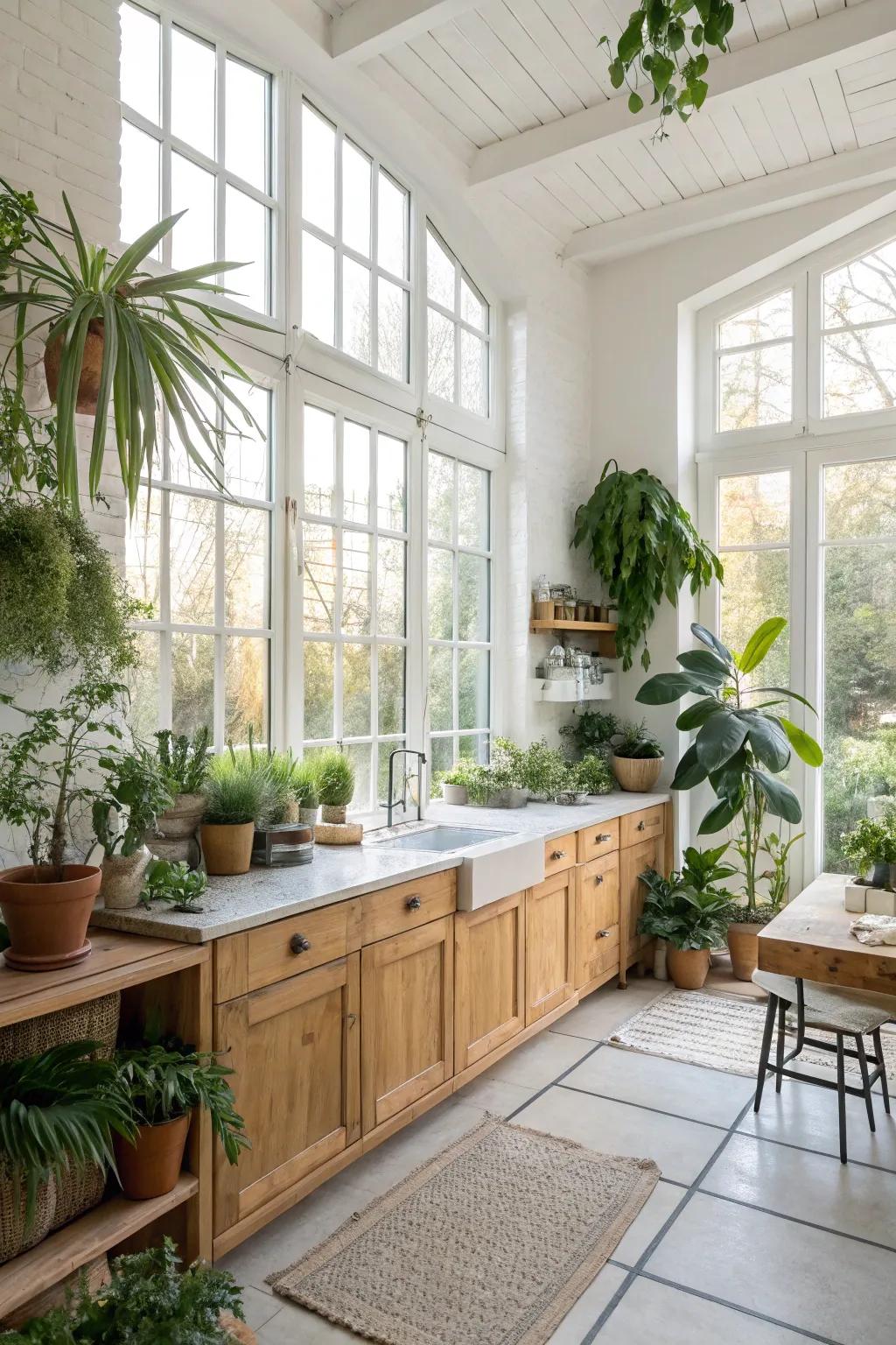 Natural elements infusing the kitchen with life and energy.