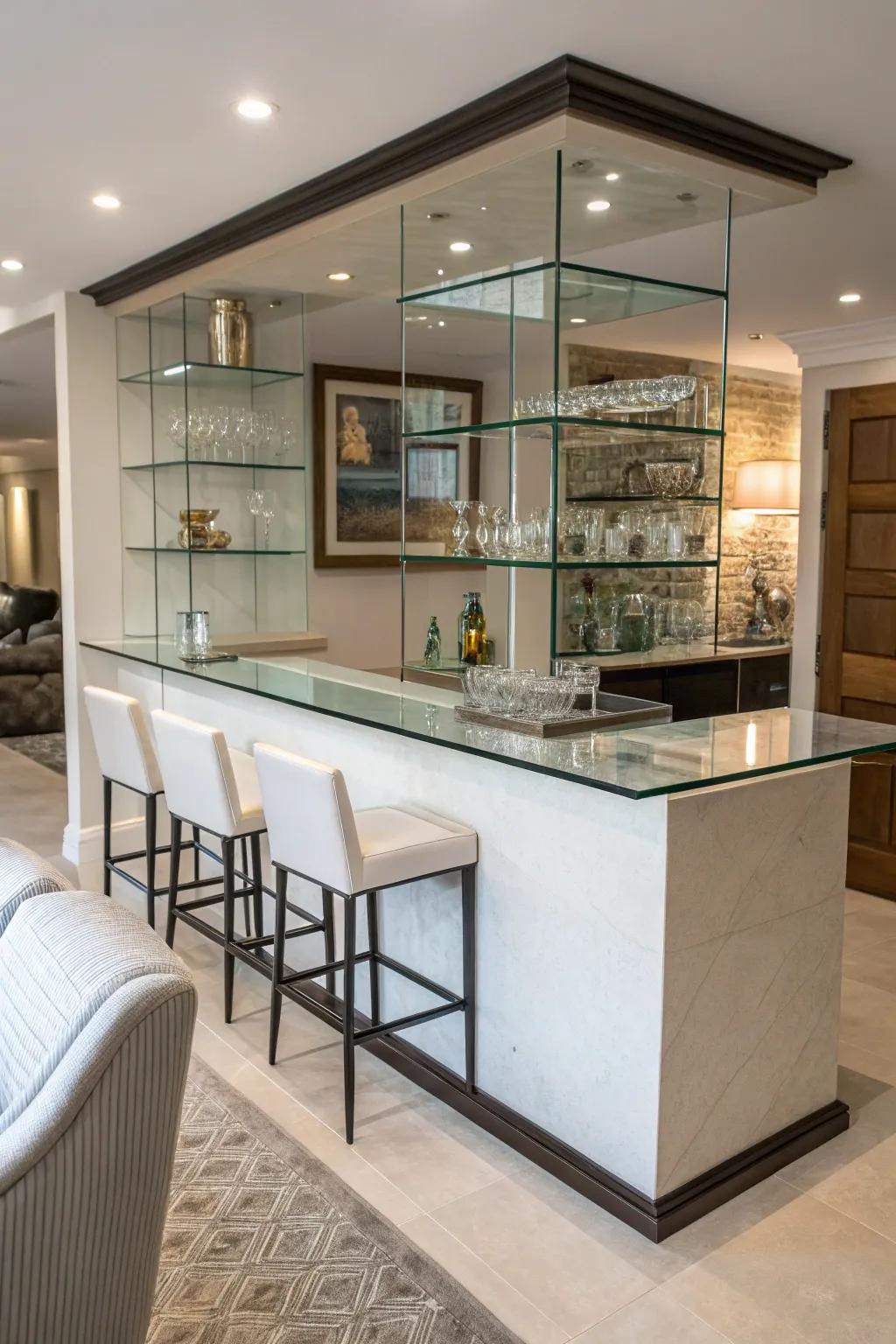 Transparent components enhance this bar's modern simplicity.