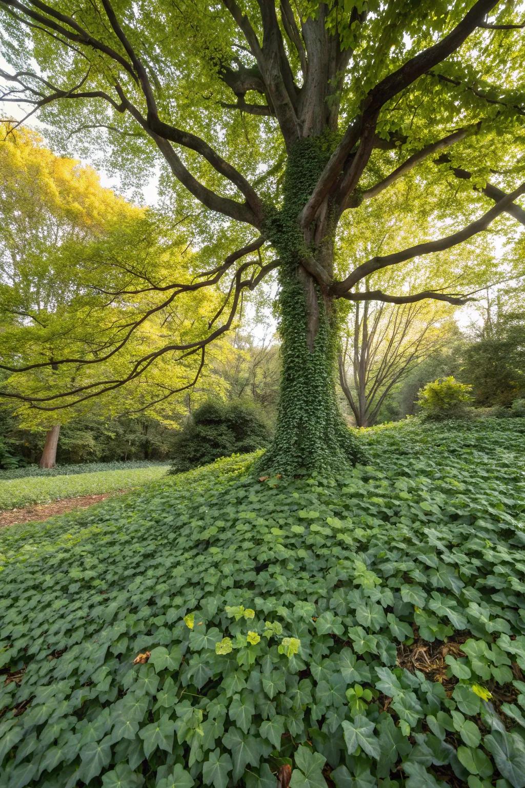 Ground flora cultivates a flourishing, low-upkeep base for trees.