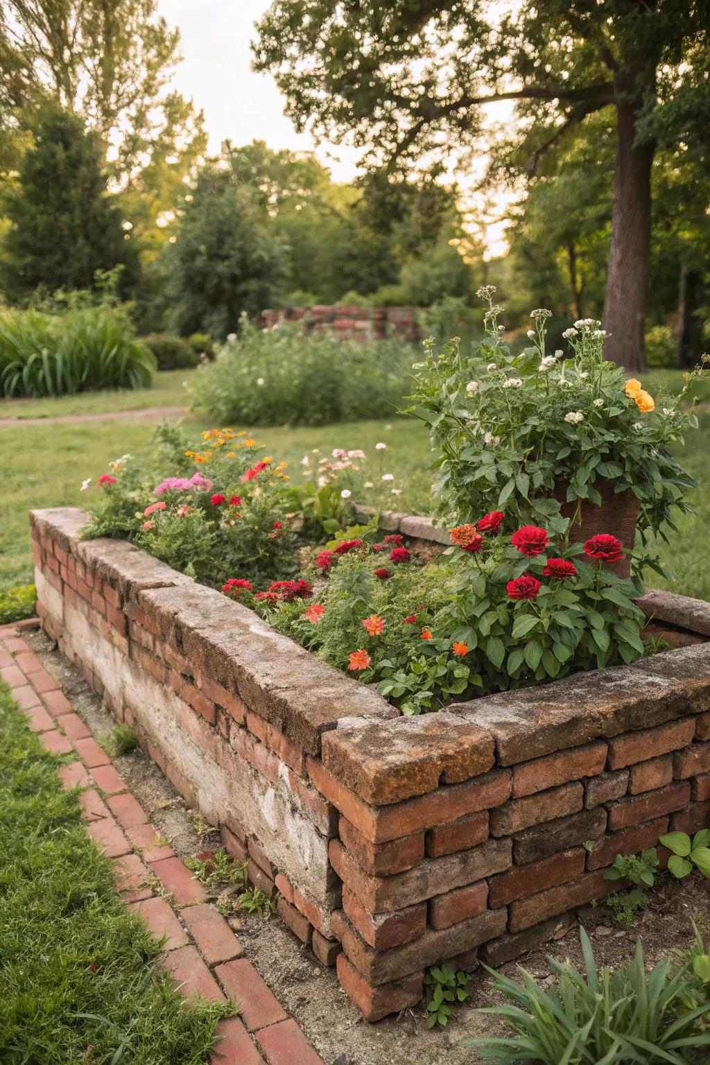 Aged blocks deliver a timeless charm for elevated garden beds.
