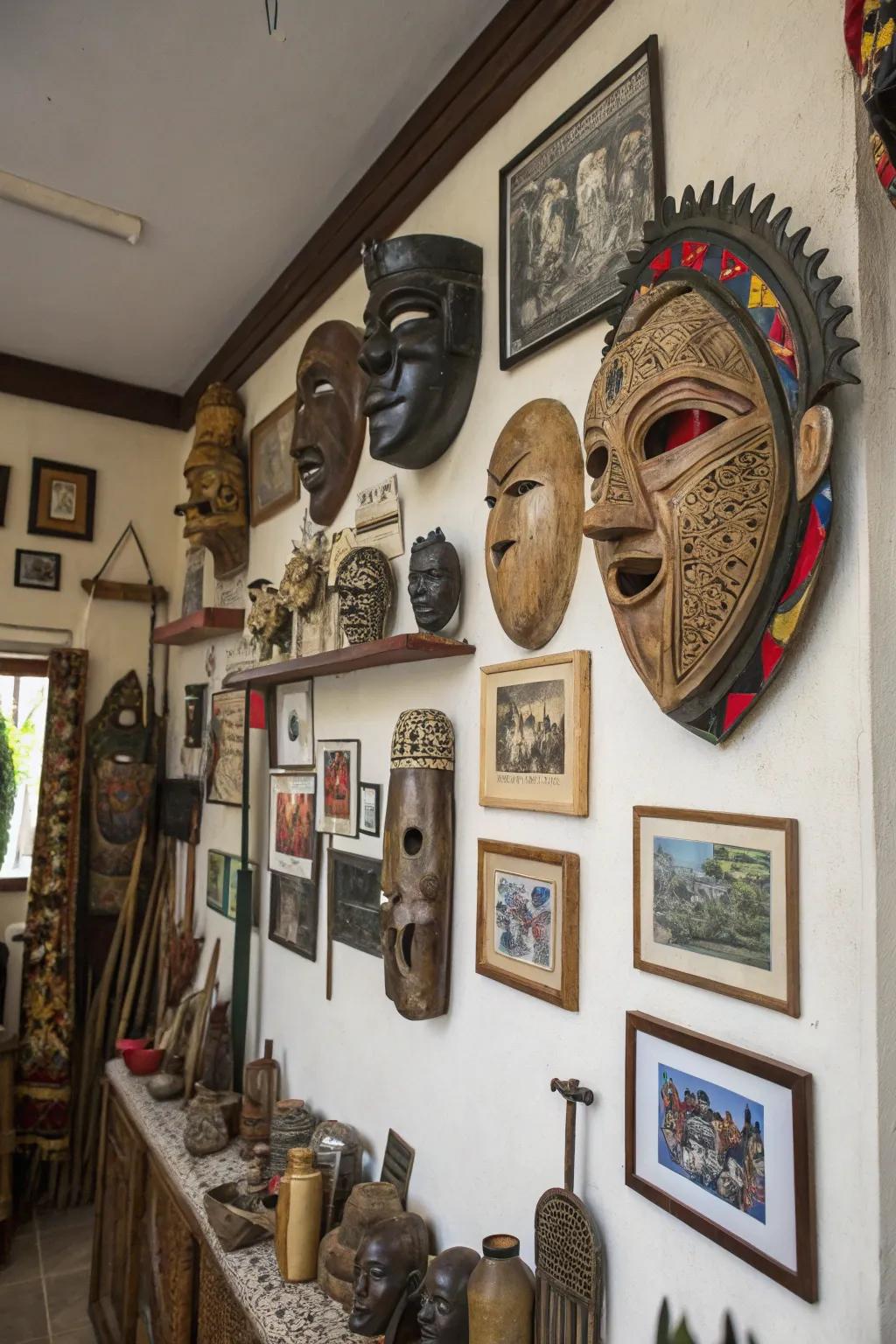 Eclectic assortments highlight your personal journey on a wide-spanning wall.