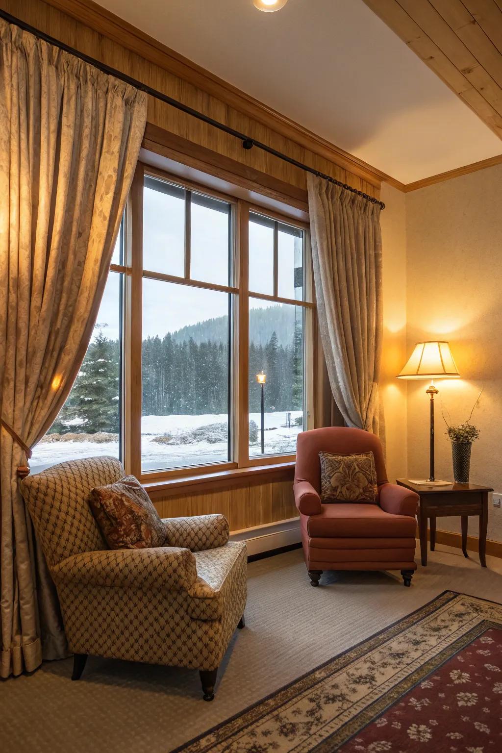 Thermal curtains promote comfort and efficiency.