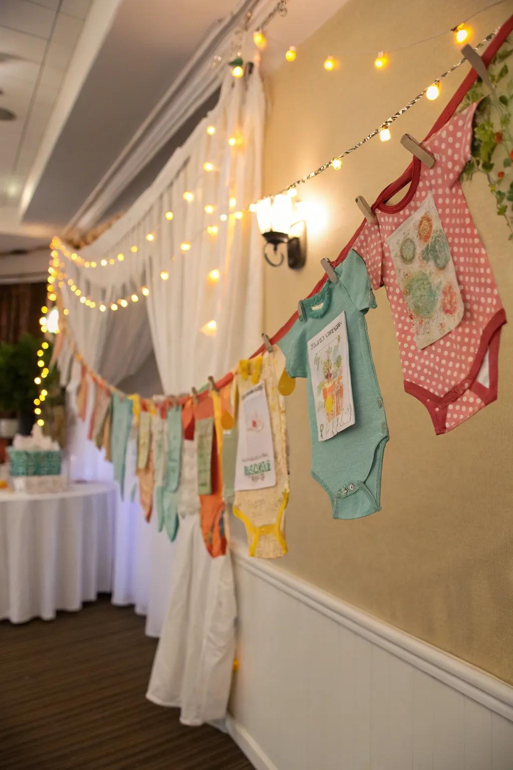 A creative banner made from fabric remnants adds a unique touch.