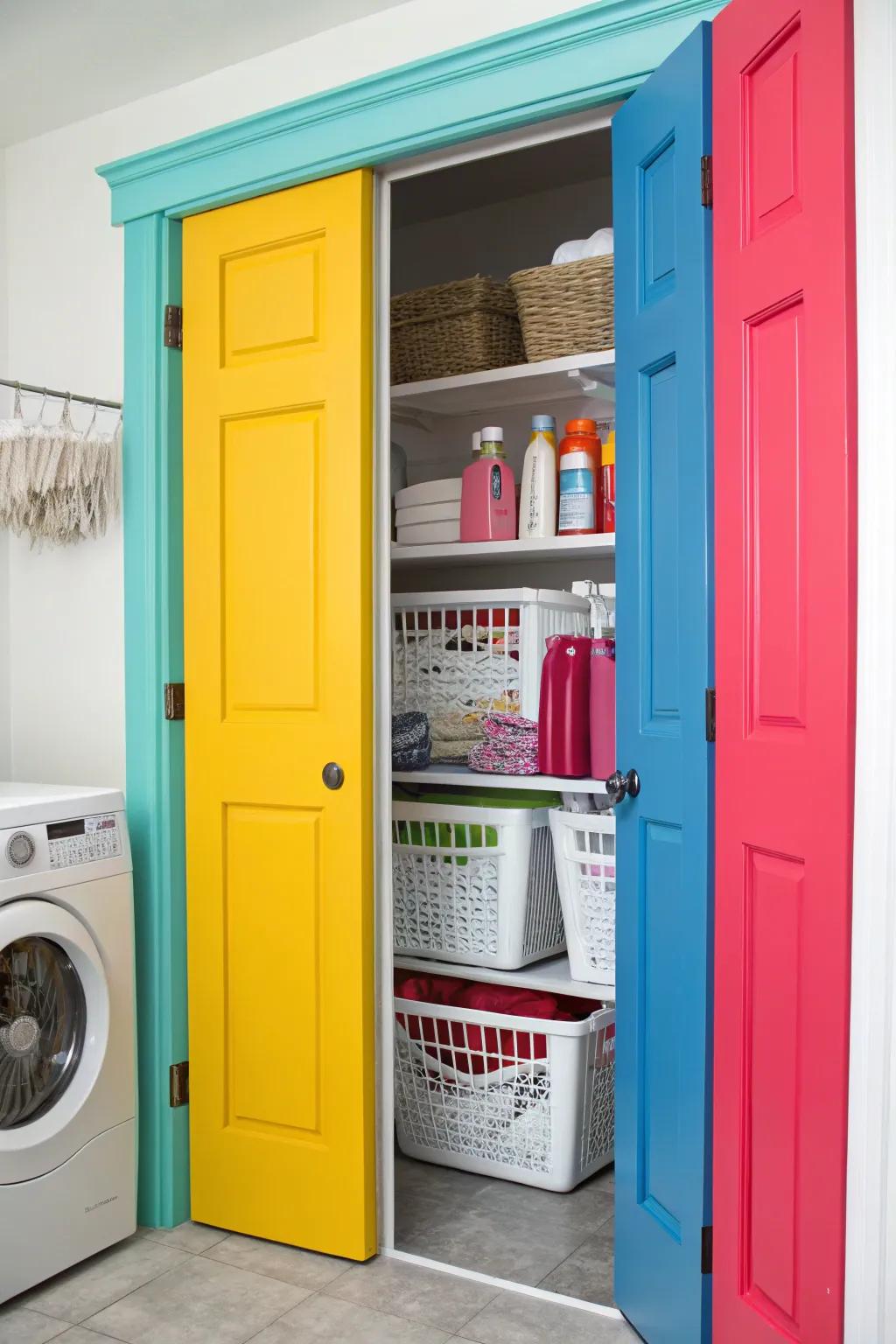 Bold-colored doors can transform your laundry area into a visual delight.