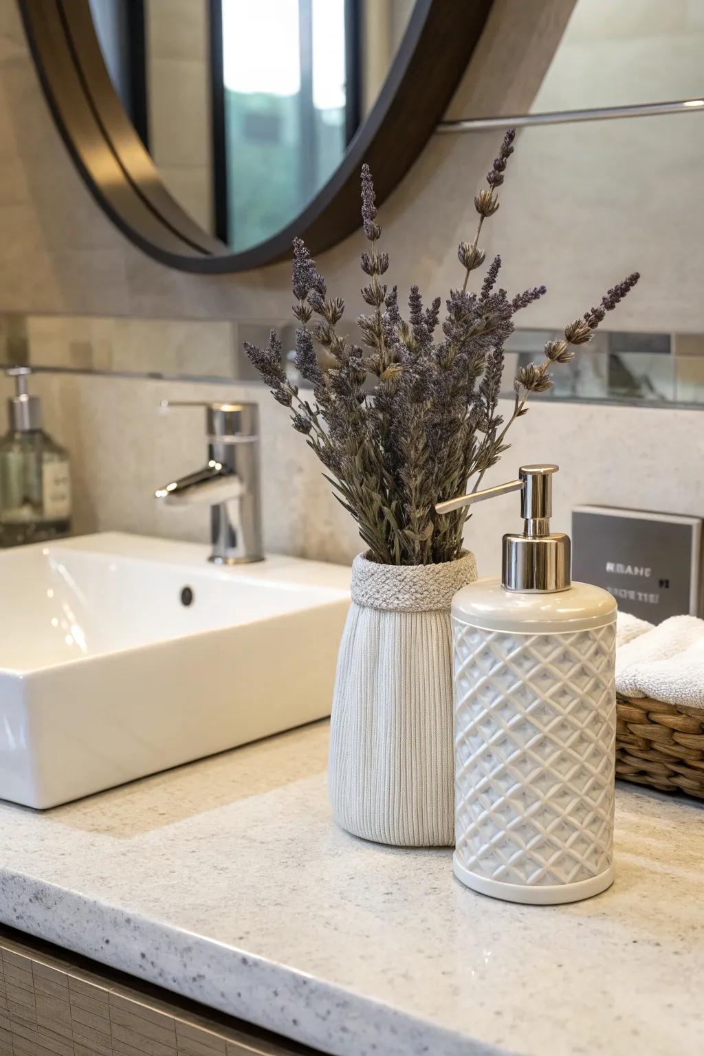 A spa-inspired detail: lavender within the bathing quarters.