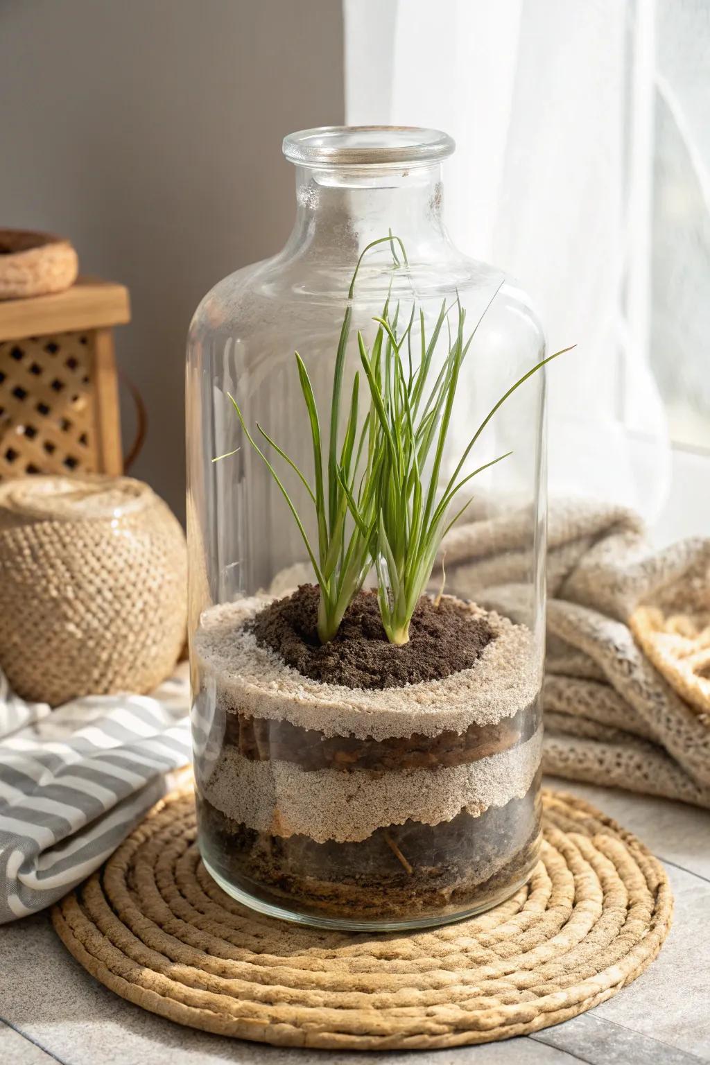 Enhance your ambiance with the understated elegance of a lemongrass planter, nestled within a transparent vessel. #MinimalistBeauty #BohoChic