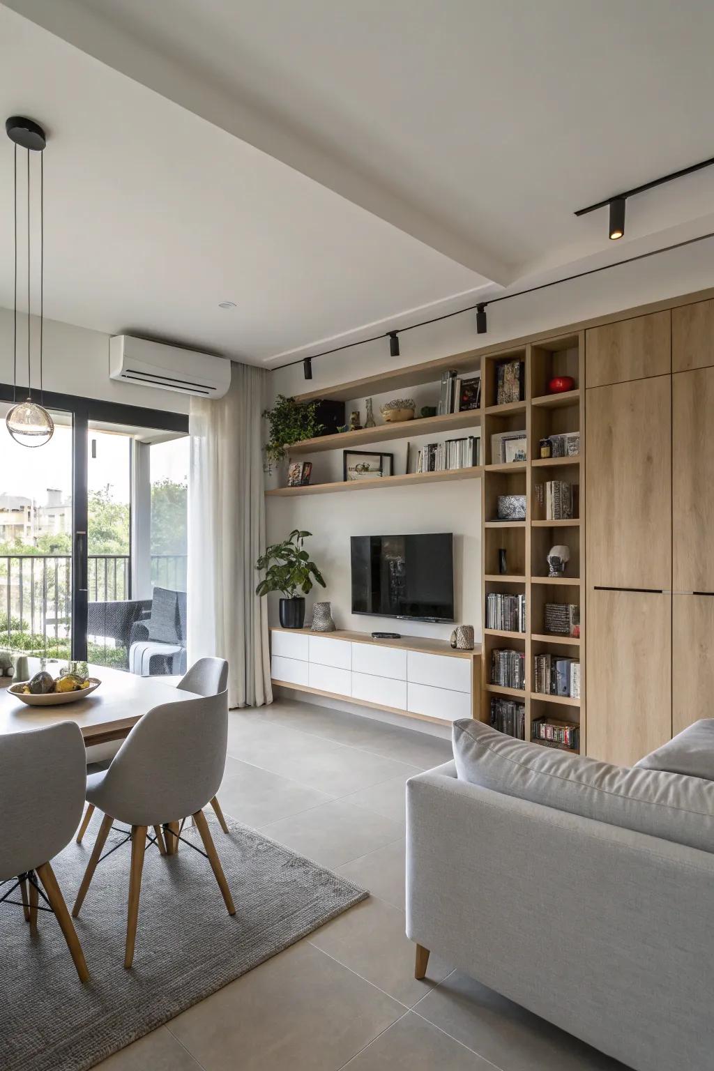 Built-ins deliver storage solutions while maintaining a pristine aesthetic.