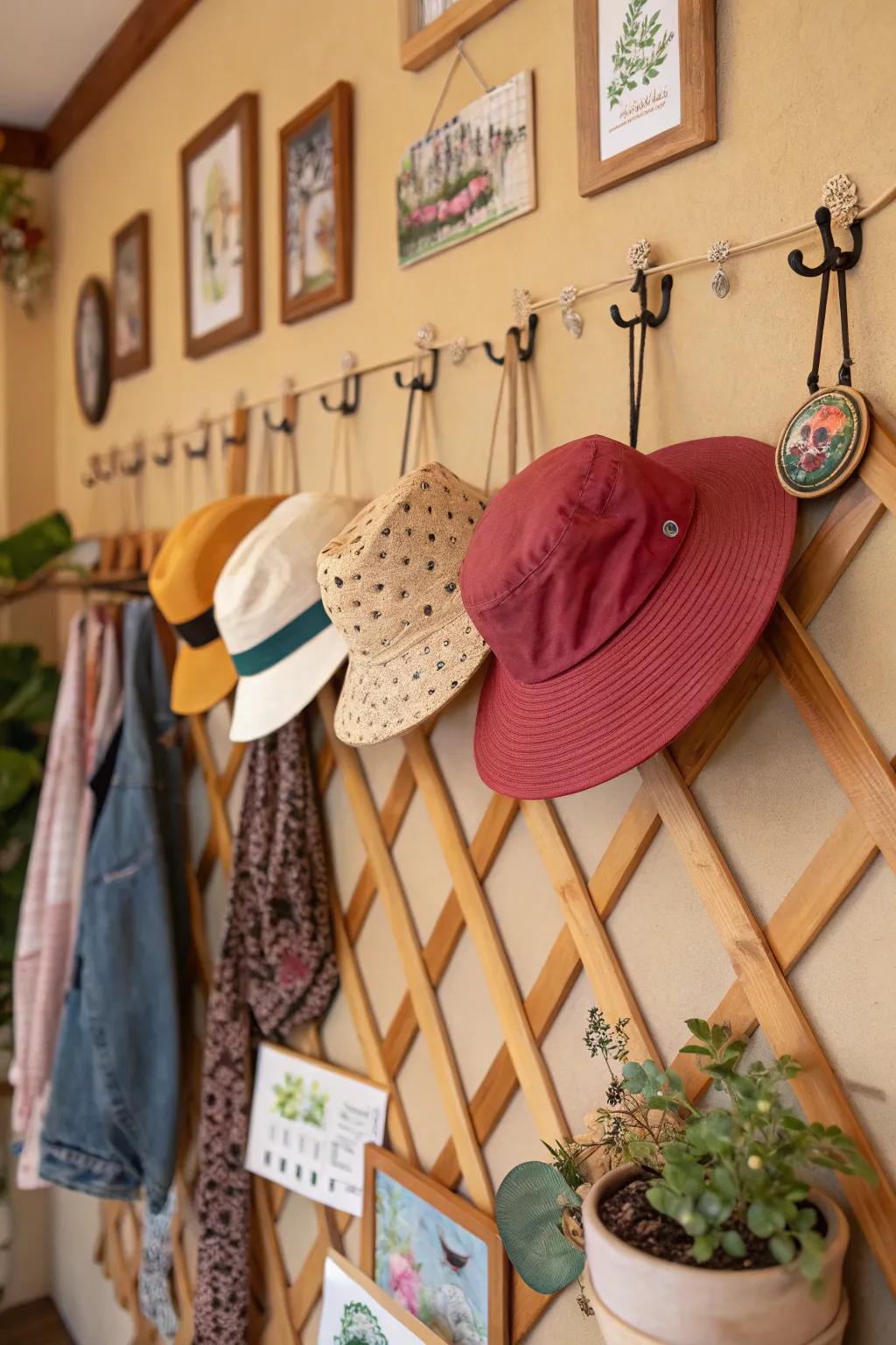 Peg racks harmonize practicality with weathered charm.