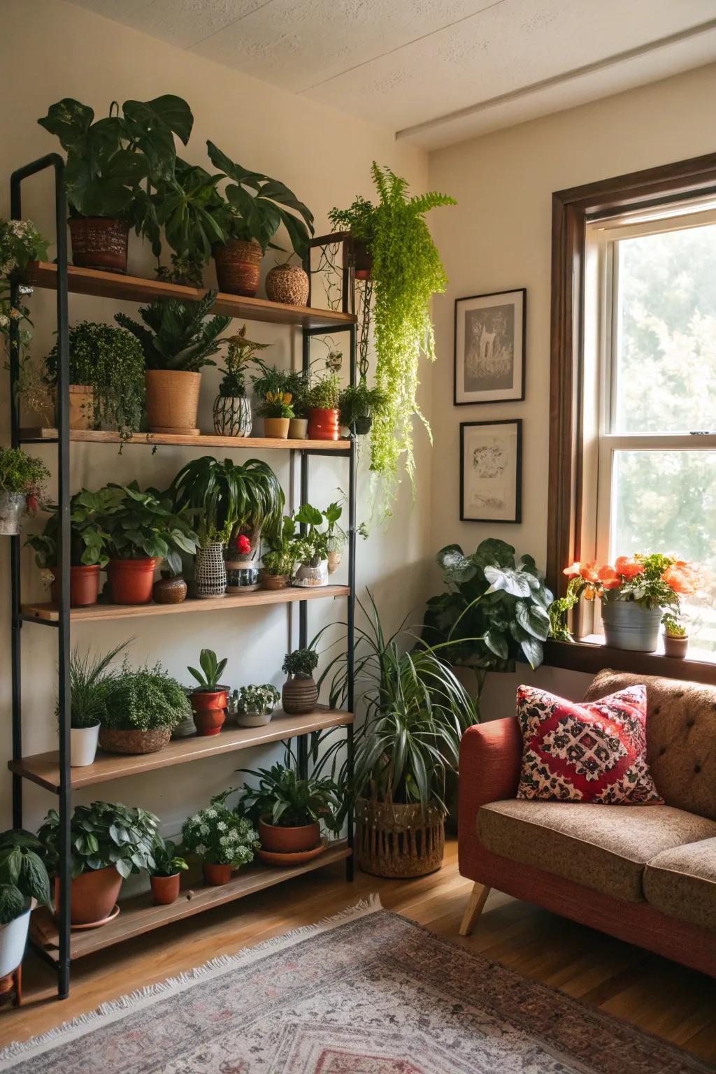 Botanicals imparting a hint of the outdoors to the shelves.