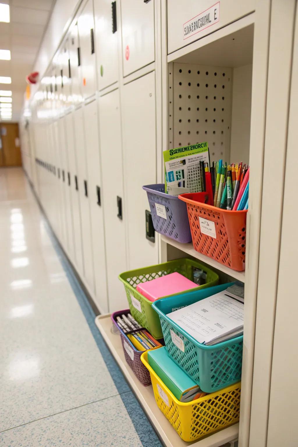 A locker with useful storage containers for structured and efficient area management.