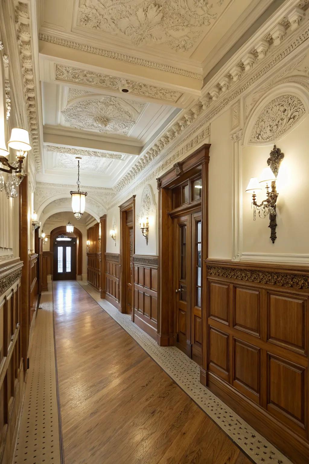Wainscoting enhances the level of sophistication in this charming entryway.