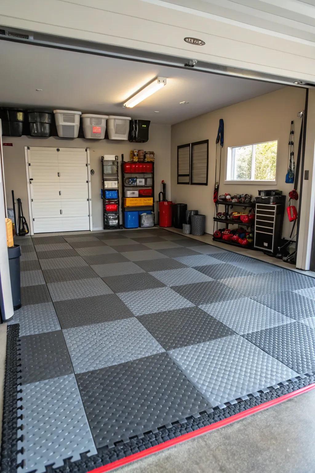 Modular flooring gives a polished look without high costs.