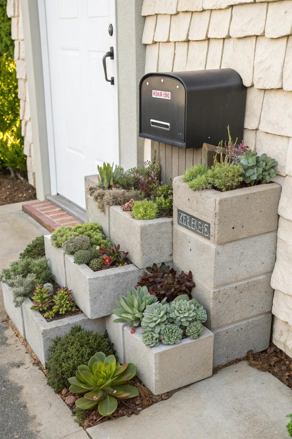 Concrete blocks can be transformed into stylish planters with a modern twist.