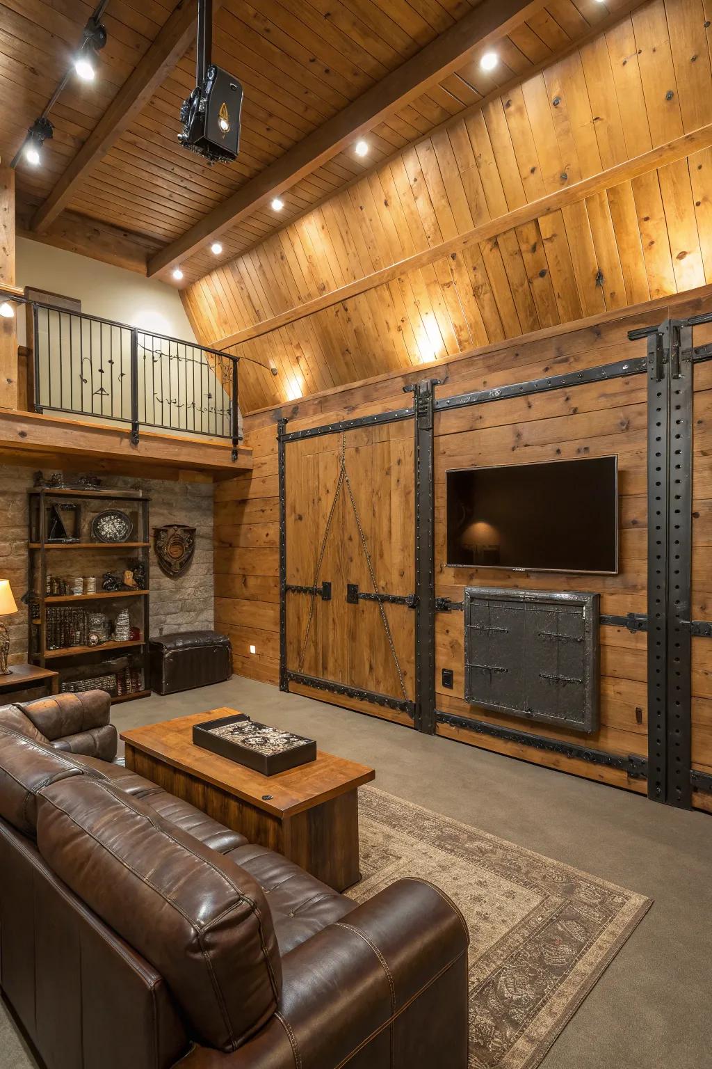 Textures from both wood and metal amplify the character of this man cave.