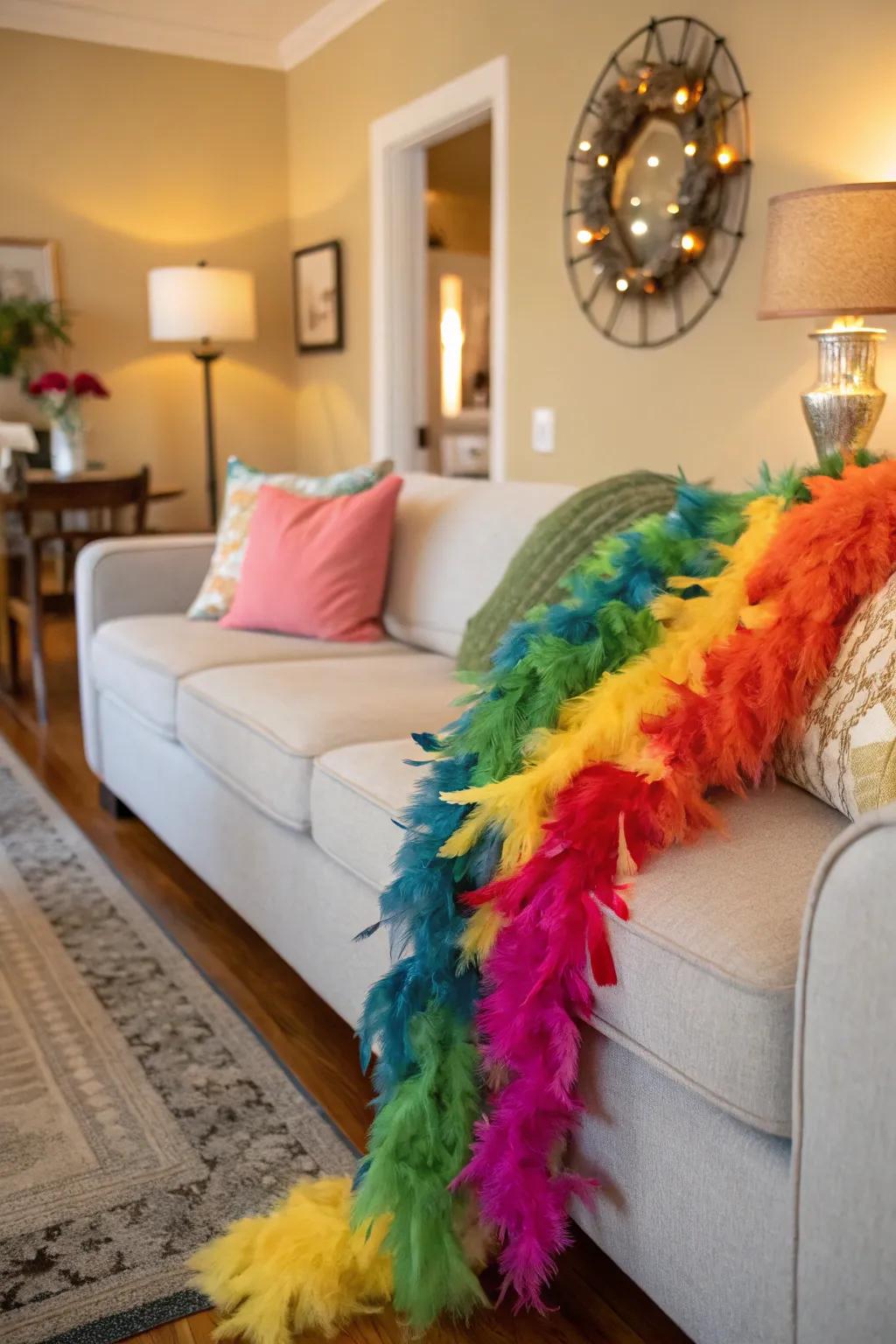 Introduce celebratory elegance with radiant plume scarves.