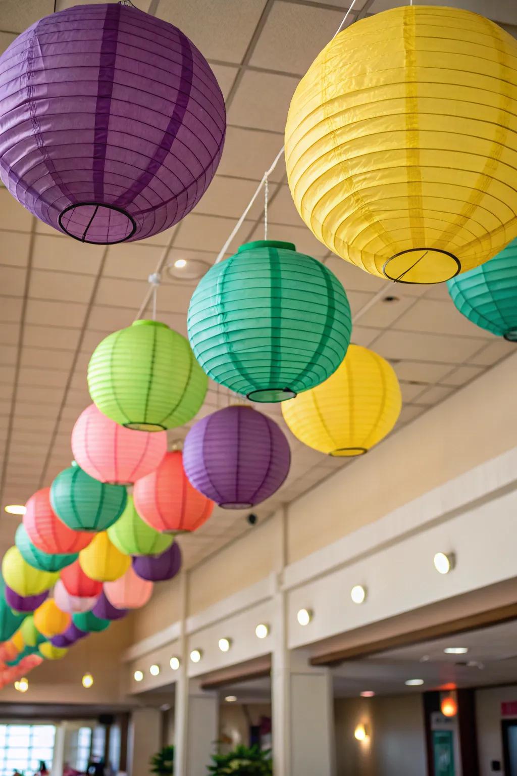 Overhead luminaries are a delightful means of adding depth and color from above.