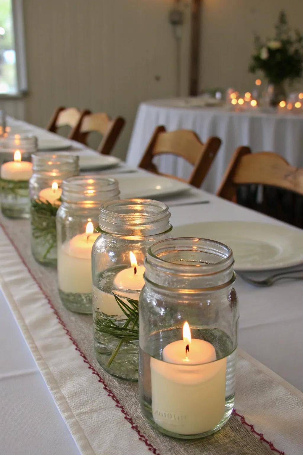 Intensify your table designs using floating flame focal pieces.