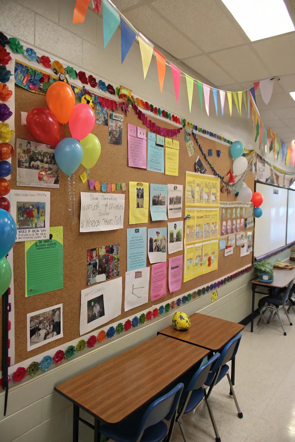 A festive bulletin board prepared for school celebrations