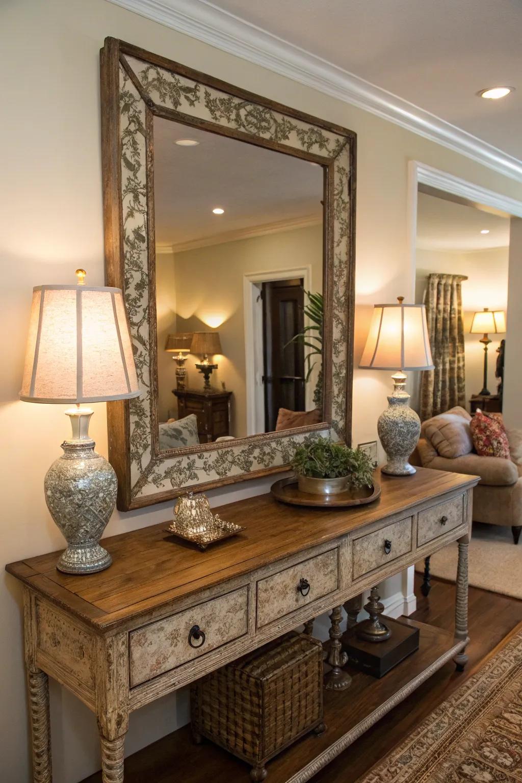 Aged mirrors introduce history and distinctiveness to decor.