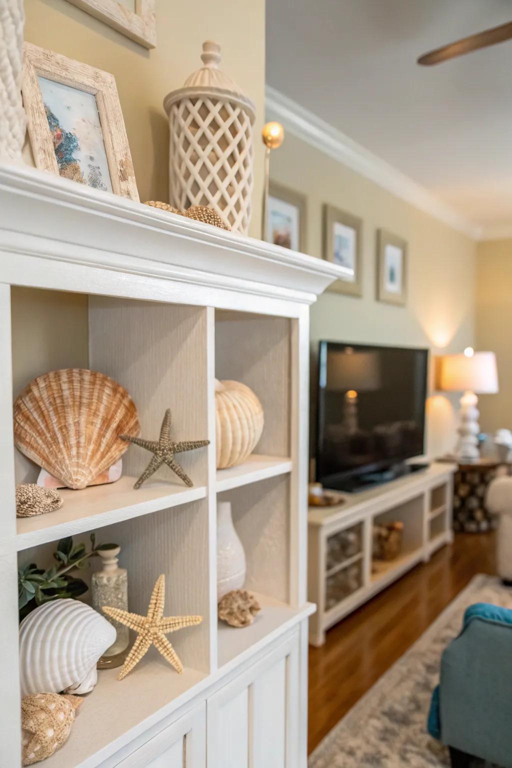 Seaside ornaments bring whimsy and charm.