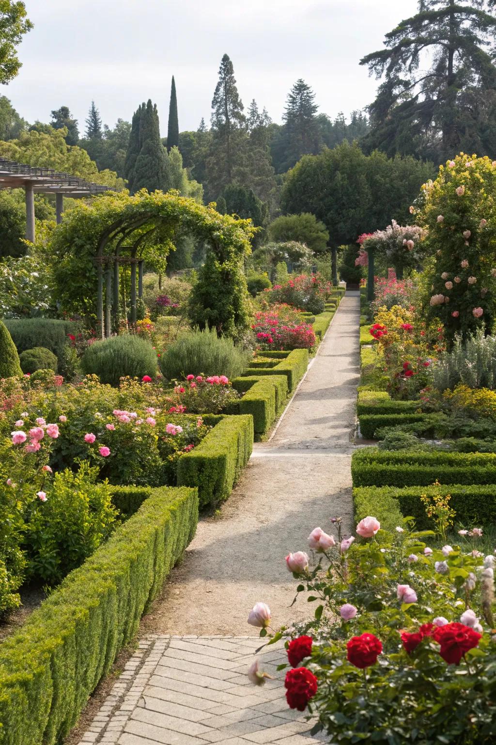 Organized pathways enhance and direct the design of a modern garden.