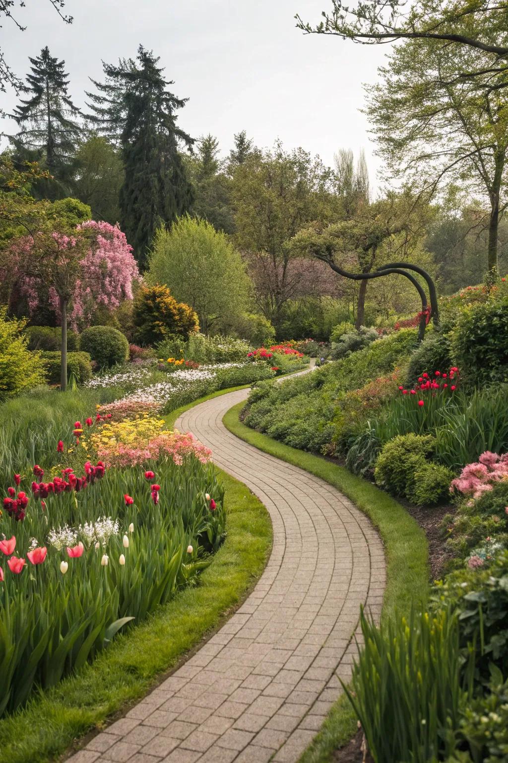 A curved garden walkway that introduces intrigue and movement to the design.