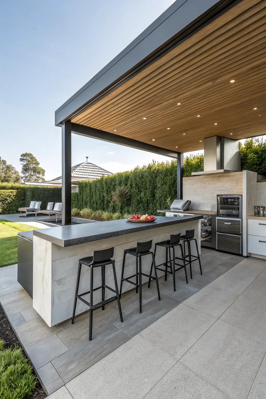 Integrated seating that invites socializing in a cozy kitchen setting.