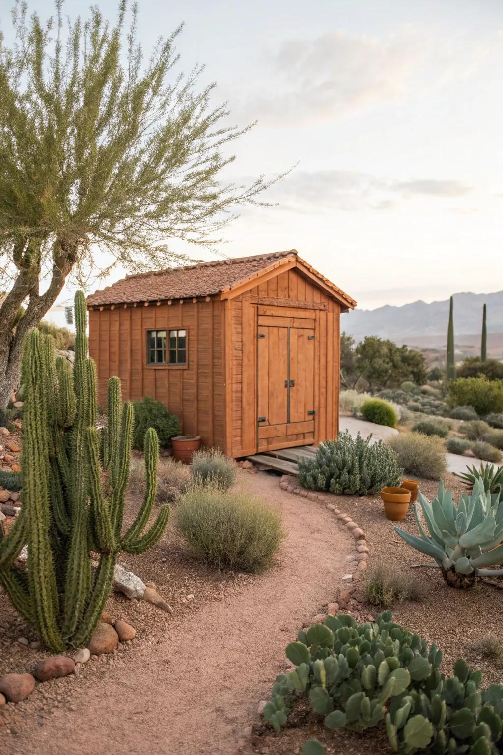 A baked clay shed that integrates easily with natural surroundings.