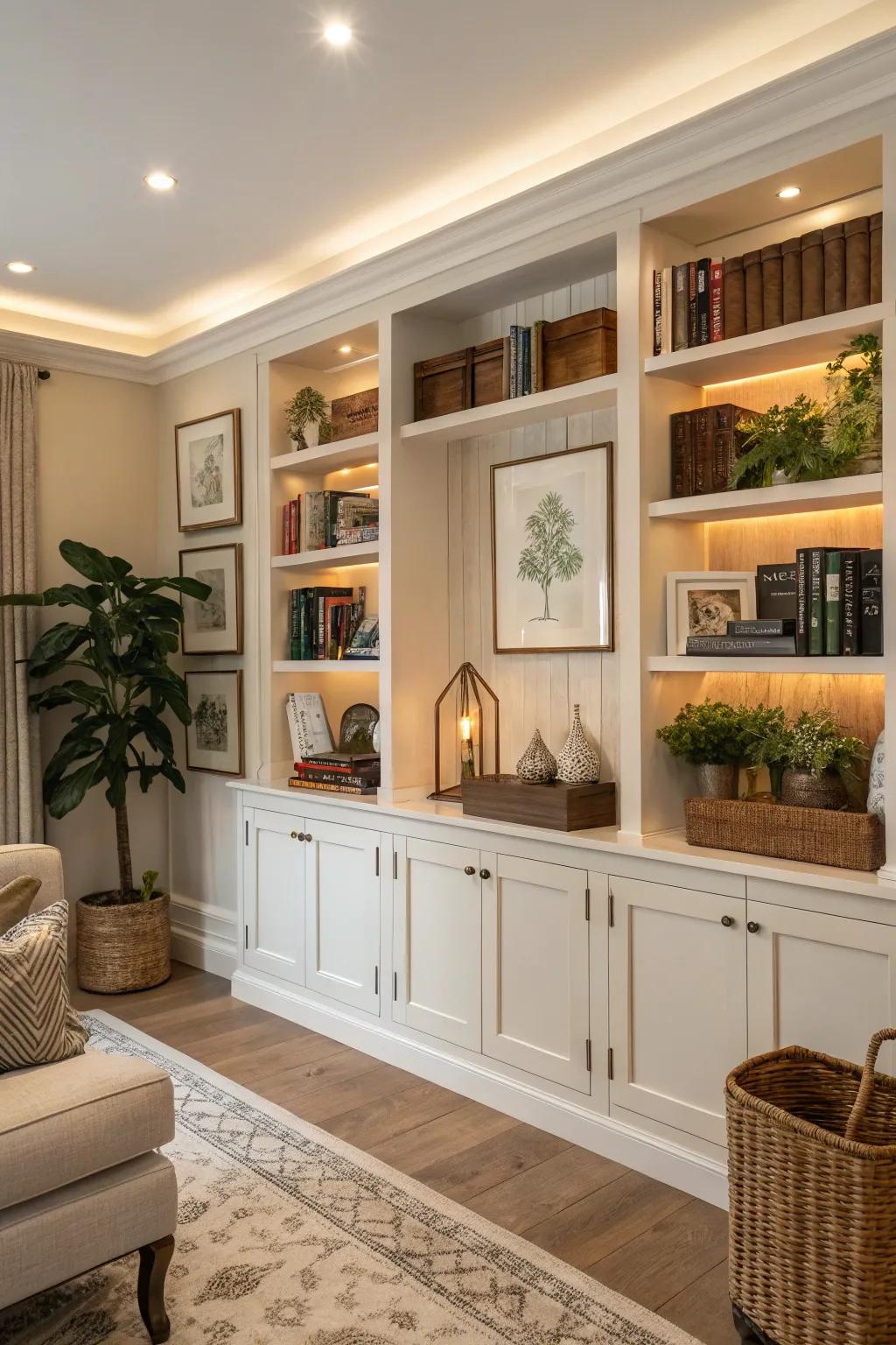 Achieve a cohesive look with integrated shelving.