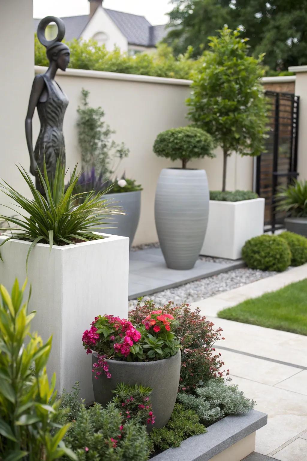 Modern decor adding a personal touch to a small garden.
